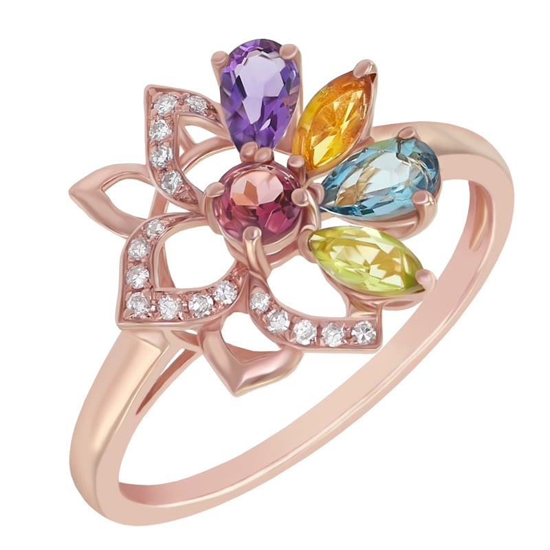 Goldener Ring voll von farbigen Edelsteinen 18680