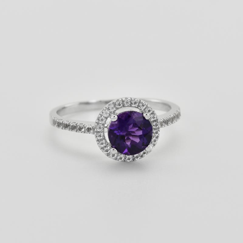 Goldener Halo-Ring mit Amethyst und weißen Topasen Maala 42780