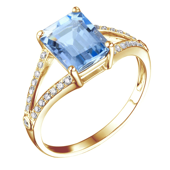 Gelbgold Aquamarin Ring und Diamanten 83451