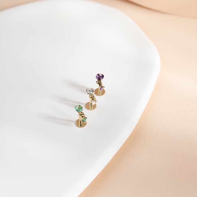 Goldener Piercingstecker mit Amethysten Dyre 149062