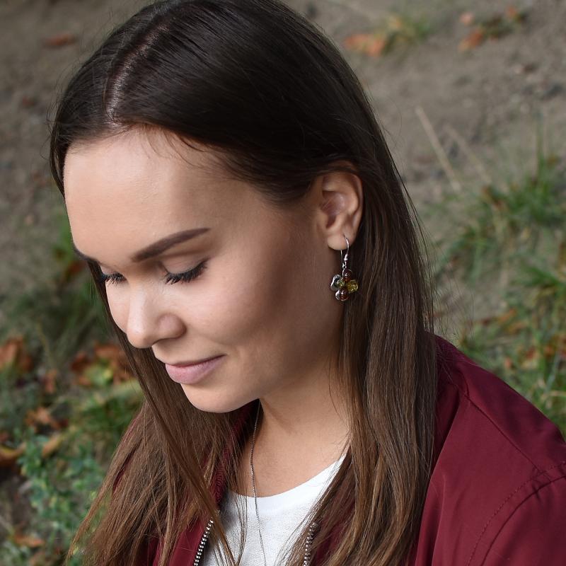 Silberne Bernsteinohrringe in Blumenform Araxie 34523