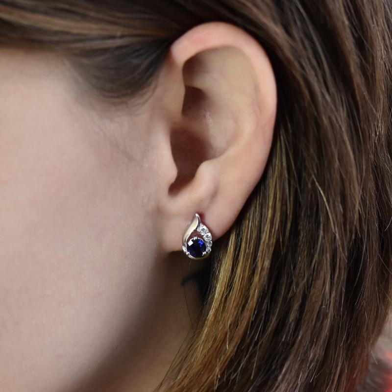 Silberohrringe mit blauen Saphiren und Zirkonia Edily 14156