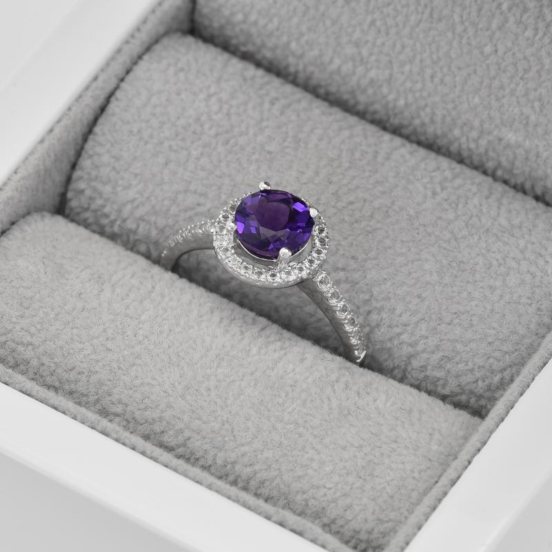 Goldener Halo-Ring mit Amethyst und weißen Topasen Maala 42777