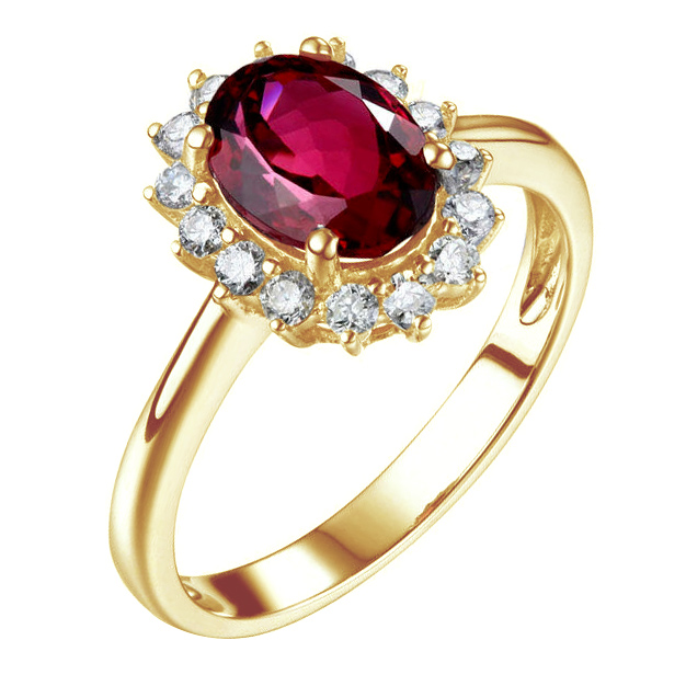 Gelbgold Verlobungsring mit Diamanten und Turmalin 83557
