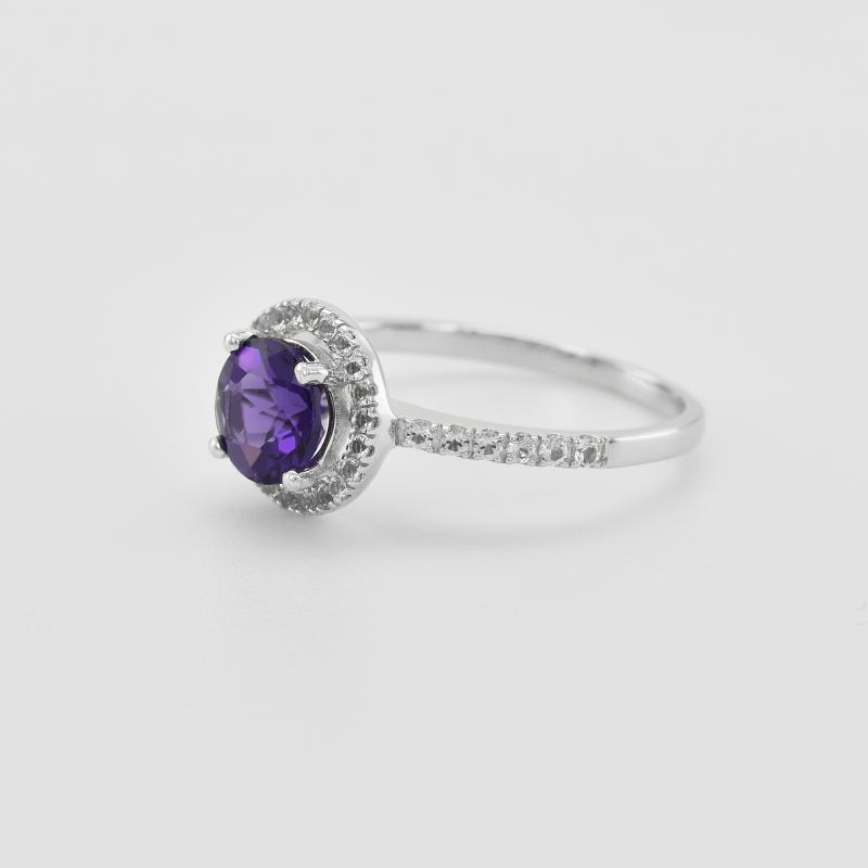Goldener Halo-Ring mit Amethyst und weißen Topasen Maala 42778