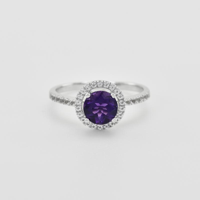 Goldener Halo-Ring mit Amethyst und weißen Topasen Maala 42779