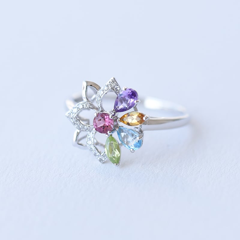 Goldring mit Diamanten, Amethyst, Topas, Olivin, Turmalin und Zitrin 61409