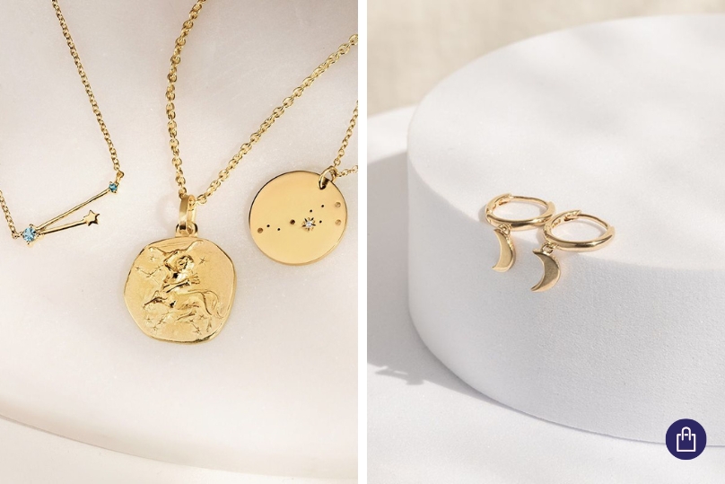 Halsketten und Ohrringe mit Sternen und Mond