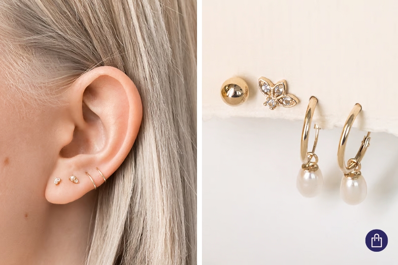 Goldene Hängeohrringe mit Perlen