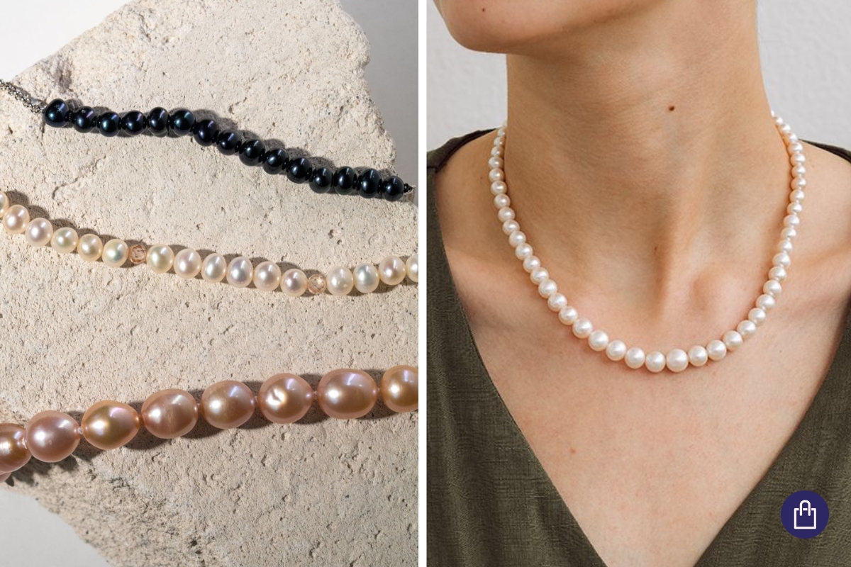 Goldene Halskette aus weißen Perlen Ellie