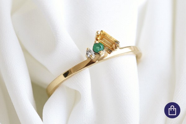 Cluster-Ring aus Gold mit Citrin, Smaragd und einem Diamanten