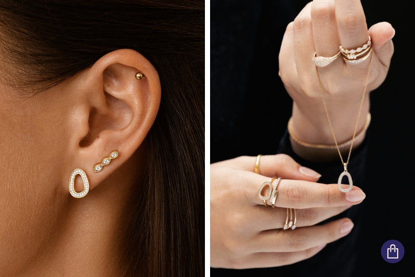 Kollektion von Goldschmuck mit Diamanten