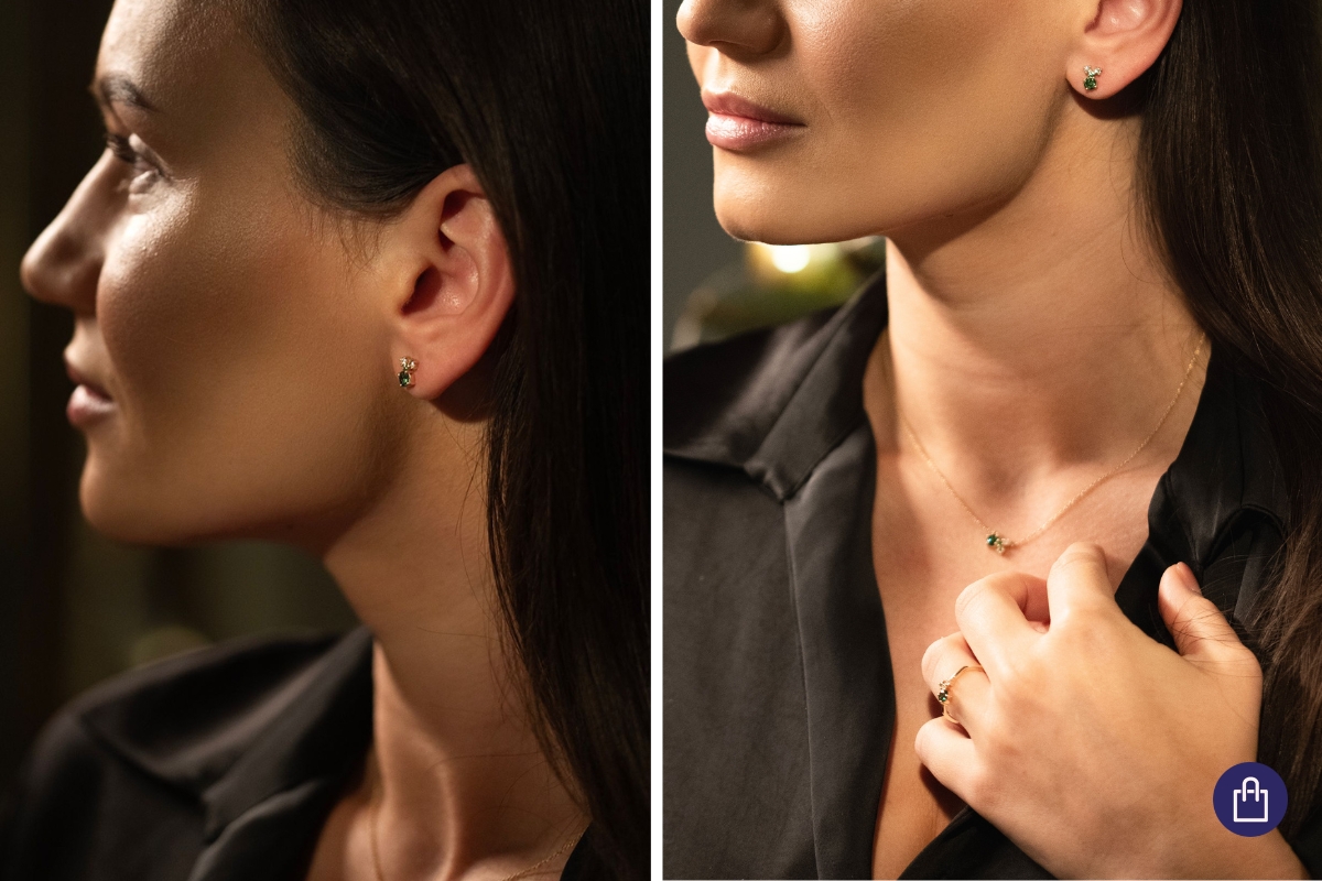 Cluster Schmuckkollektion mit grünen Diamanten und Edelsteinen Halli