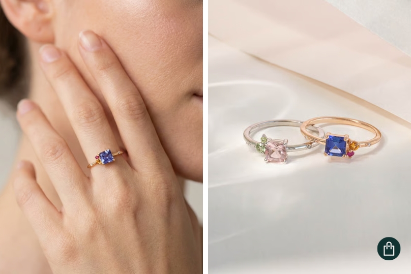 Scheidungsring mit Tansanit, Saphir, Rubin und Diamant