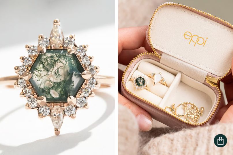 Eleganter Ring mit Moosachat und Moissaniten Melia