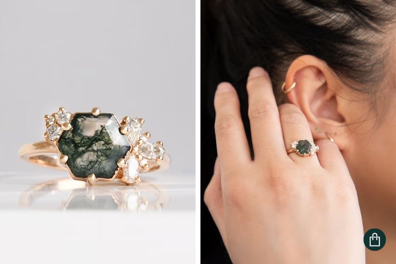 Ring mit Moosachat und Moissaniten Anita
