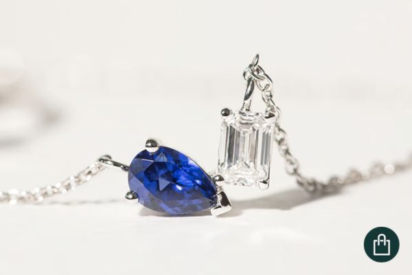 Toi-et-moi Halskette mit blauem Saphir und lab-grown Diamant