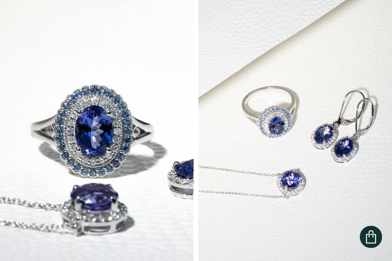 Tansanit-Schmuckkollektion – Ring, Anhänger und Ohrringe mit Diamanten und Saphiren