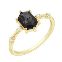 Goldener Ring mit einem schwarzen Salt and Pepper Diamant Safa