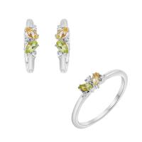 Silbernes Schmuckset aus Cluster-Schmuck mit Topasen, Quarz und Olivinen June