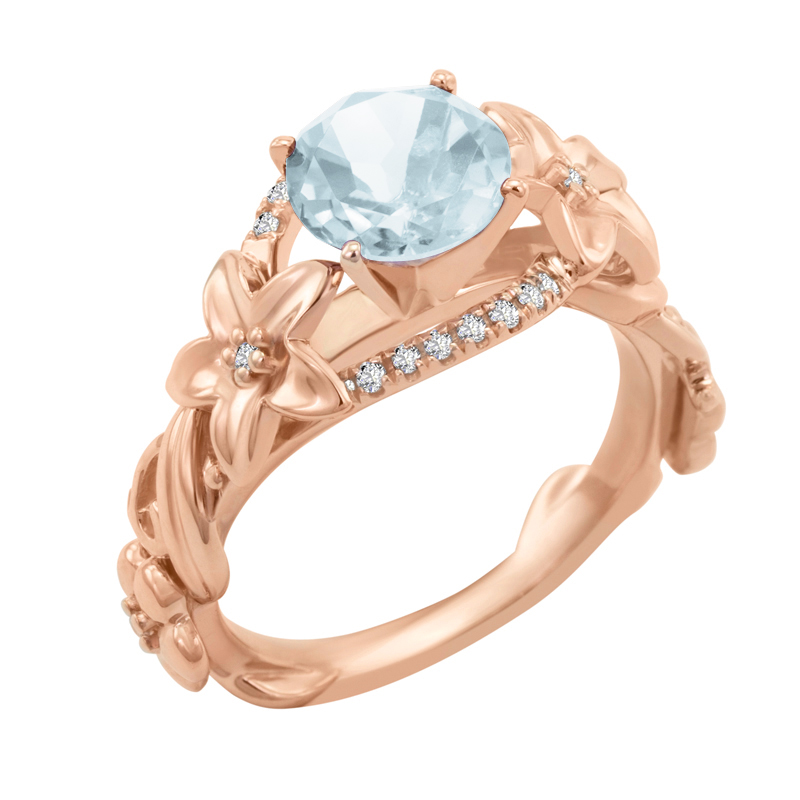 Goldener Ring mit Aquamarin-Blüte und Diamanten Lirija 21620