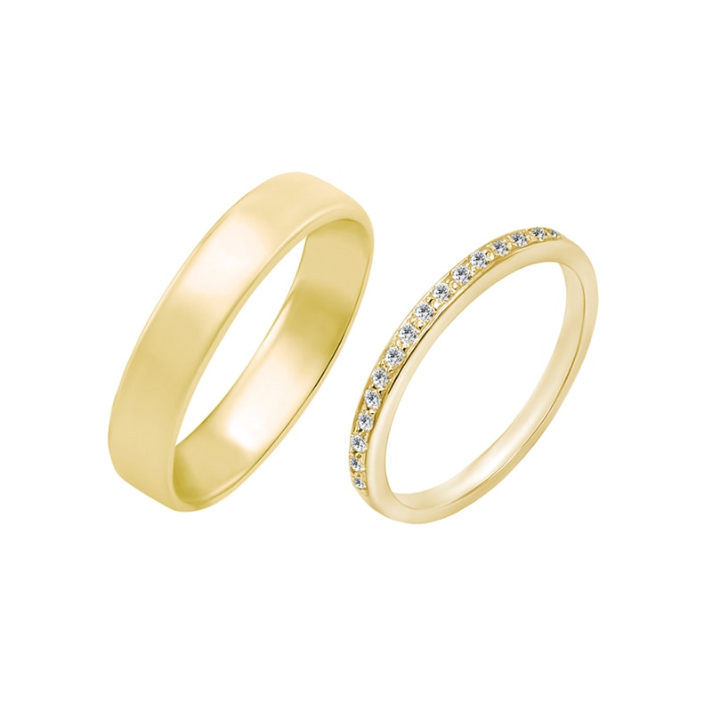 Trauringe aus 585 Gold mit Memoire Ring und Court Ring Lorne 29620