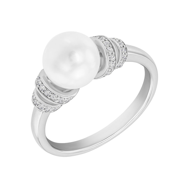 Ring aus Gold mit Perle und Diamanten 30930
