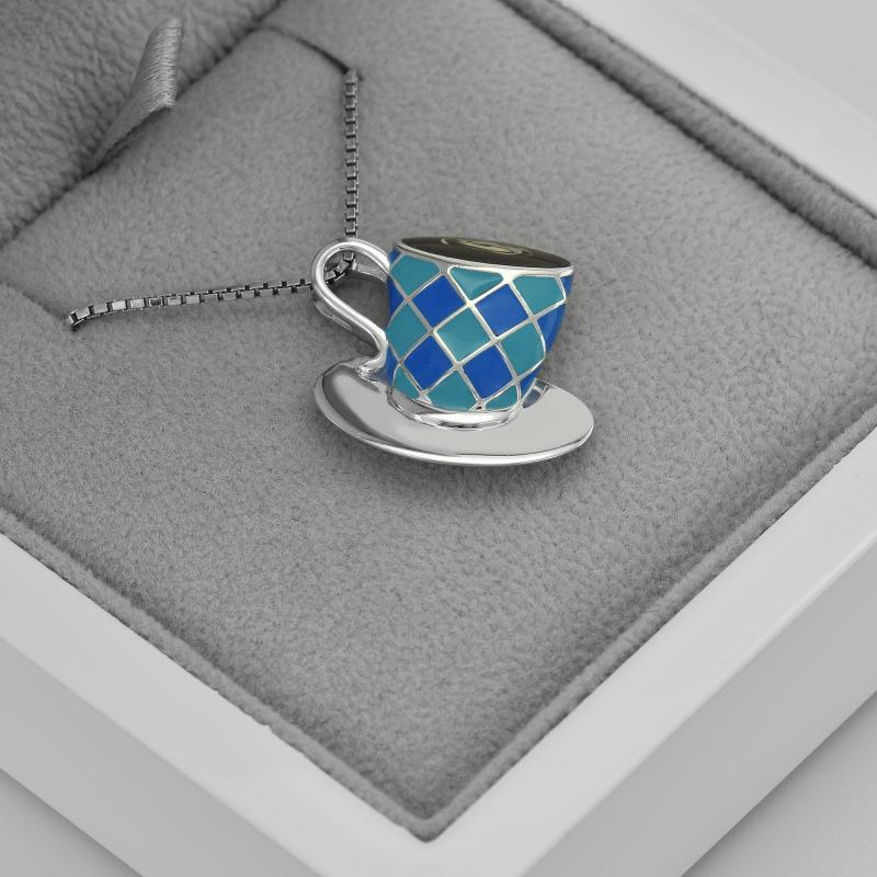Silberne Halskette in Form einer Kaffeetasse aus Emaille Cup 43370