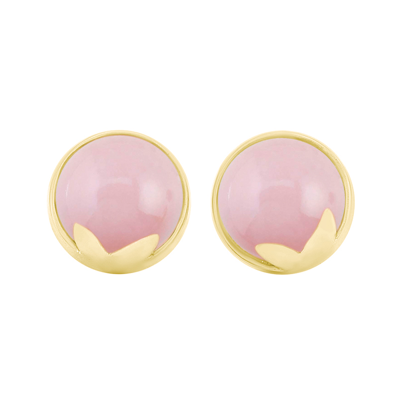 Goldene Ohrringe mit rosa Opal in Cabochon-Schliff Erica 44470