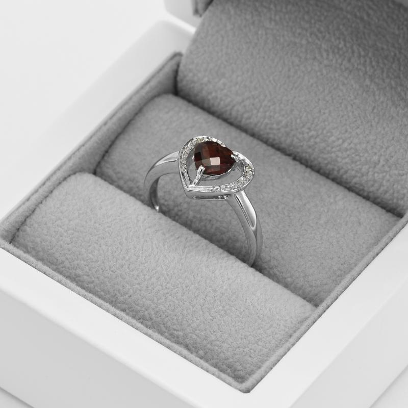 Granat Herzchen mit Diamanten Goldring in Eppi-Geschenkbox 51370