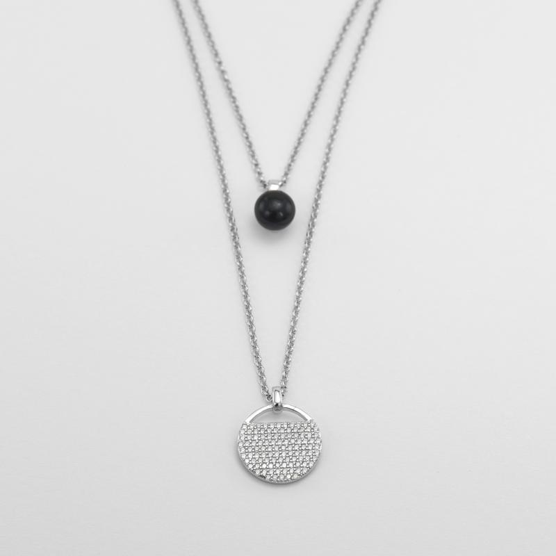 Doppel-Halskette aus Silber mit schwarzer Perle und Zirkonia Artis 51710