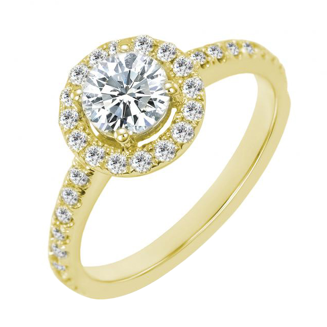 Verlobungsring aus Gold mit Diamanten im Halo-Stil Kerau 59620