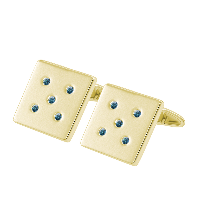 Goldene Quadrat-Manschettenknöpfe mit blauen Diamanten Orien 60240