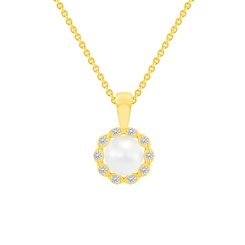 Goldene Halo-Halskette mit Perle und Diamanten Elizabella 70710