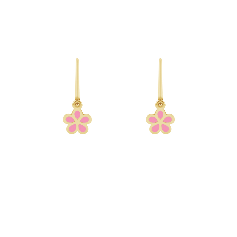 Goldene Kinderohrringe mit rosa Blumen Celia