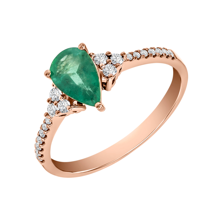 Goldring mit Smaragd in Tropfenform und Diamanten Larissa 12661