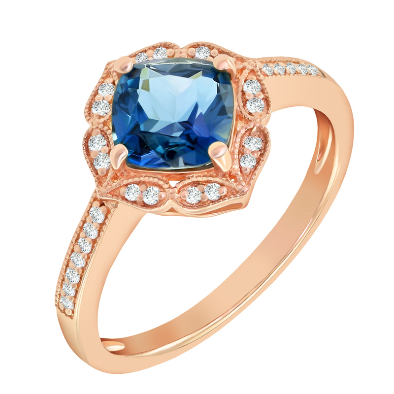 Goldener Vintagering mit blauem Topas und Diamanten Antonella 17031