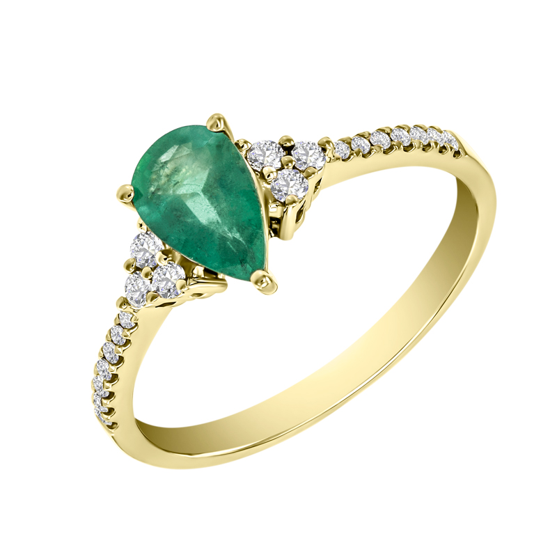 Goldring mit Smaragd in Tropfenform und Diamanten Larissa