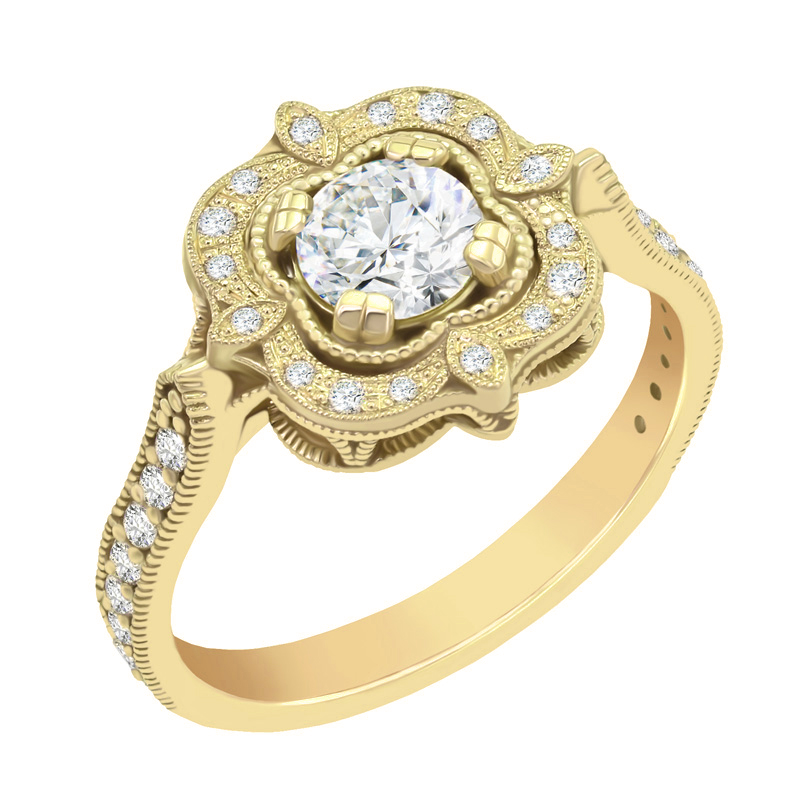 Verlobungsring im Vintage-Stil aus Gold mit Diamanten Lomenie 35771