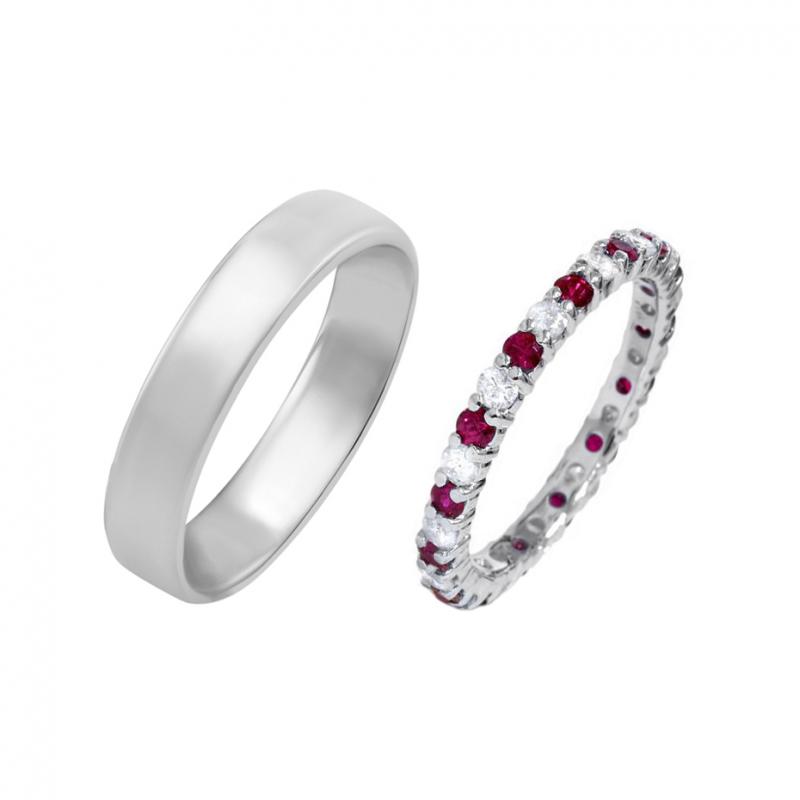 Goldener Eternity Ring mit Rubinen und Diamanten und Herren Komfort Ring Yacco 36671