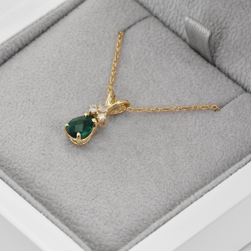 Smaragd-Tropfen in goldener Halskette mit Diamanten Electrah 43671