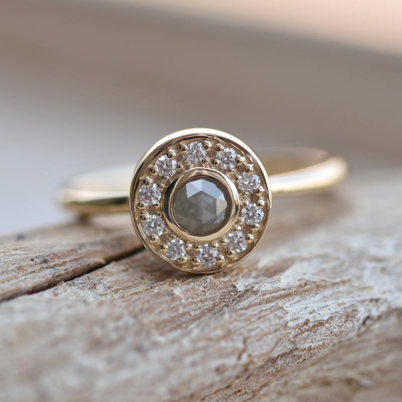 Goldener Halo-Ring mit Diamanten im Rosenschliff Estella 44231