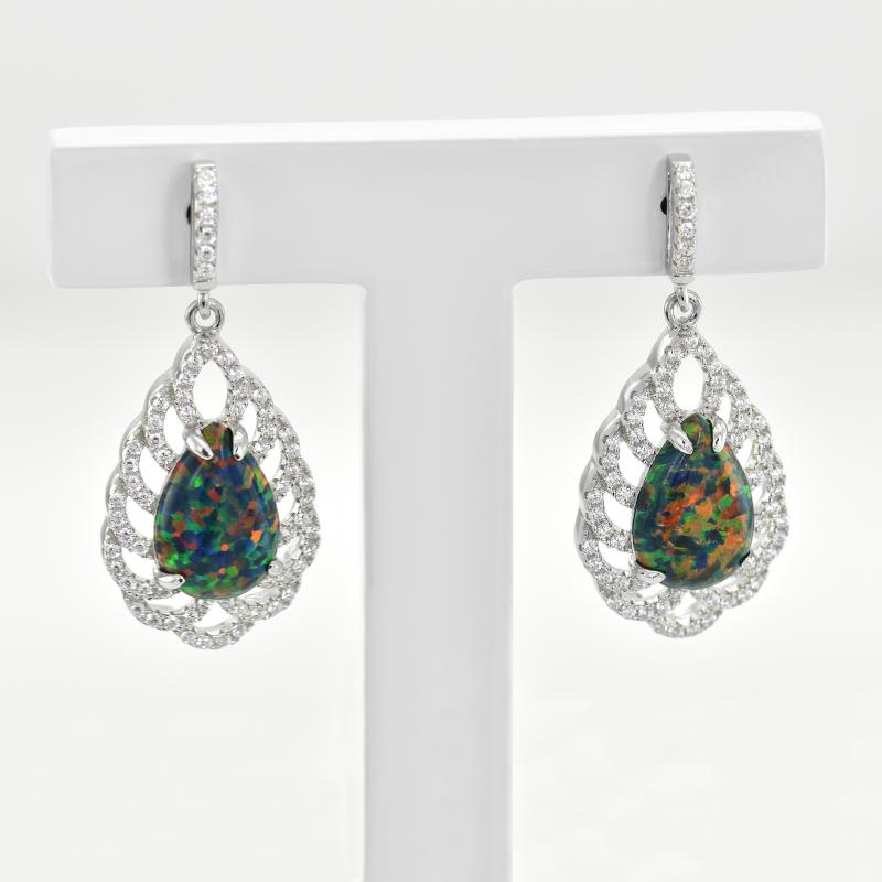 Silberne Ohrringe mit Opalen und Zirkonia Remey