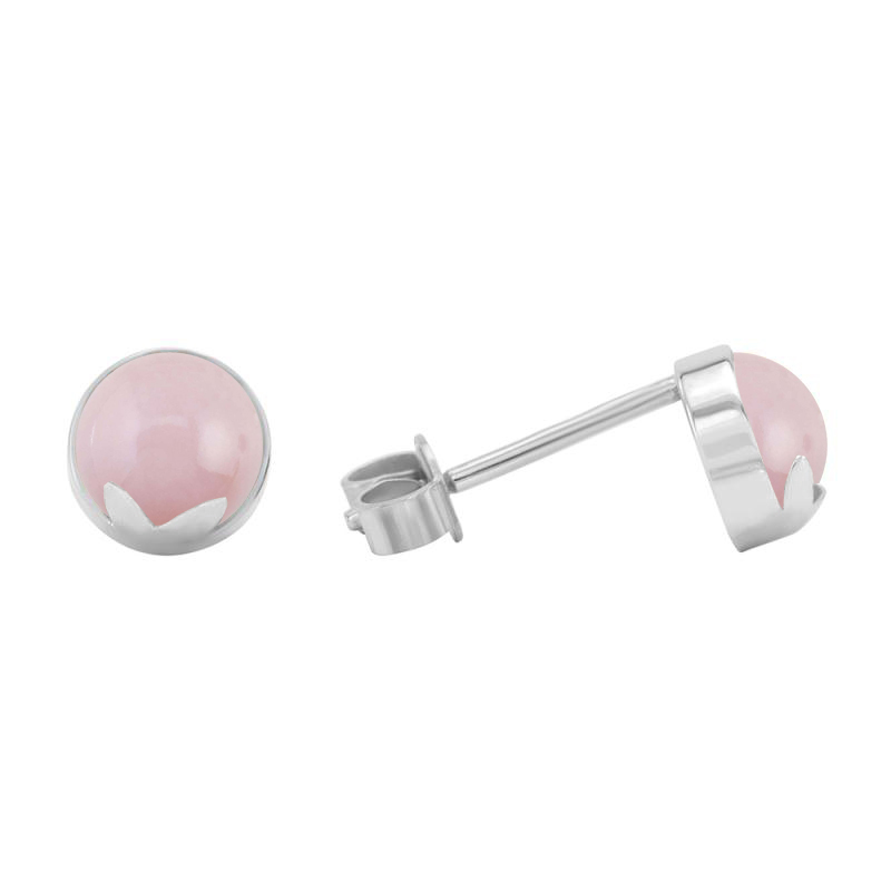 Goldene Ohrringe mit rosa Opal in Cabochon-Schliff Rosalia 44861