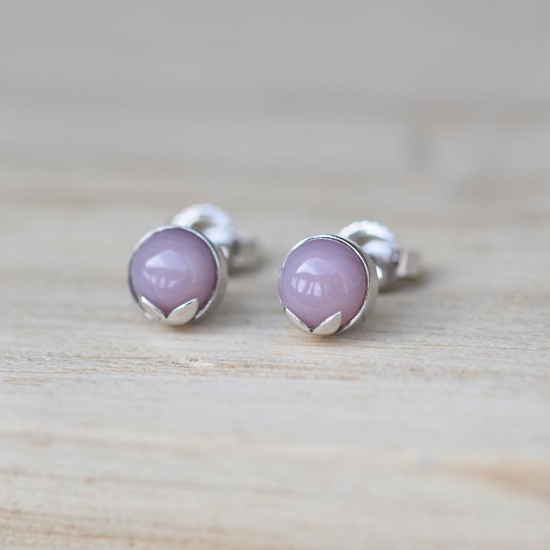 Goldene Ohrringe mit rosa Opal in Cabochon-Schliff Rosalia 49901