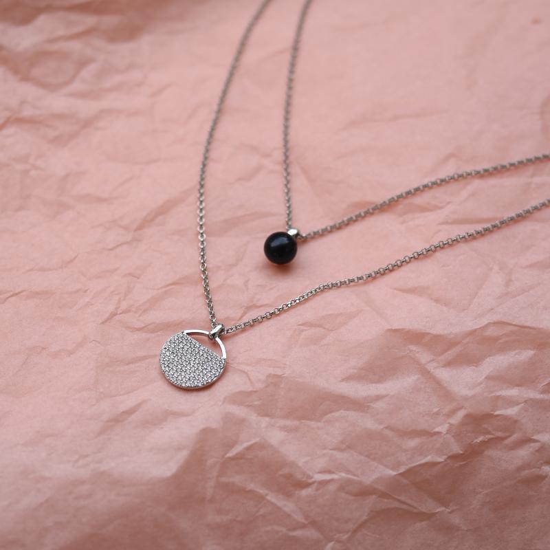 Doppel-Halskette aus Silber mit schwarzer Perle und Zirkonia Artis 51711