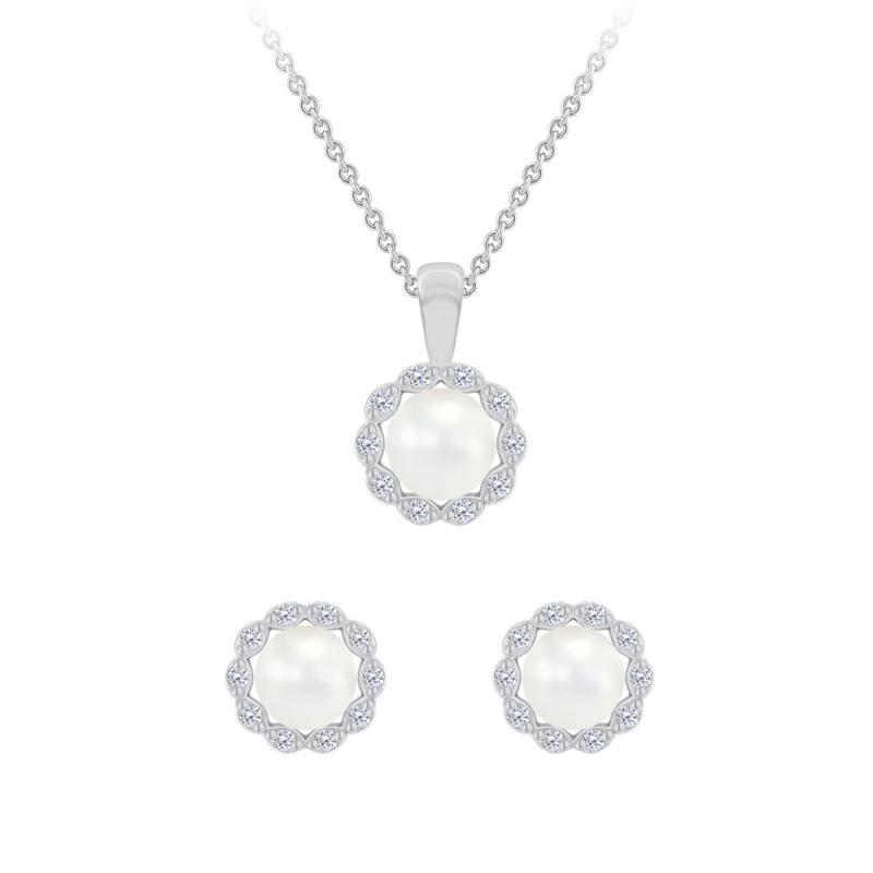 Schmuckset in Silber mit Perlen und Diamanten Kamila 70101