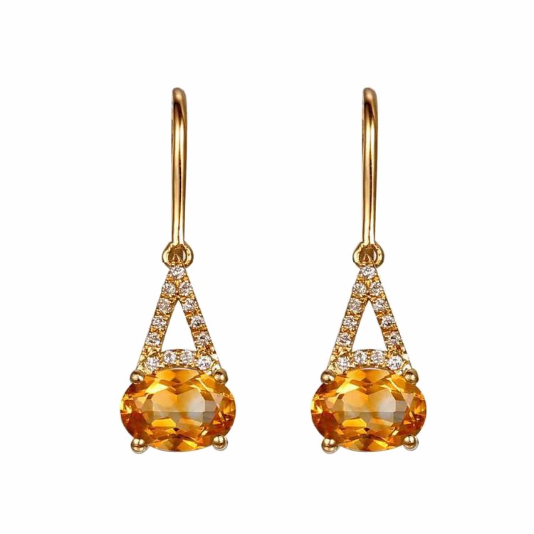 Goldene Ohrringe mit Citrin und Diamanten 71171