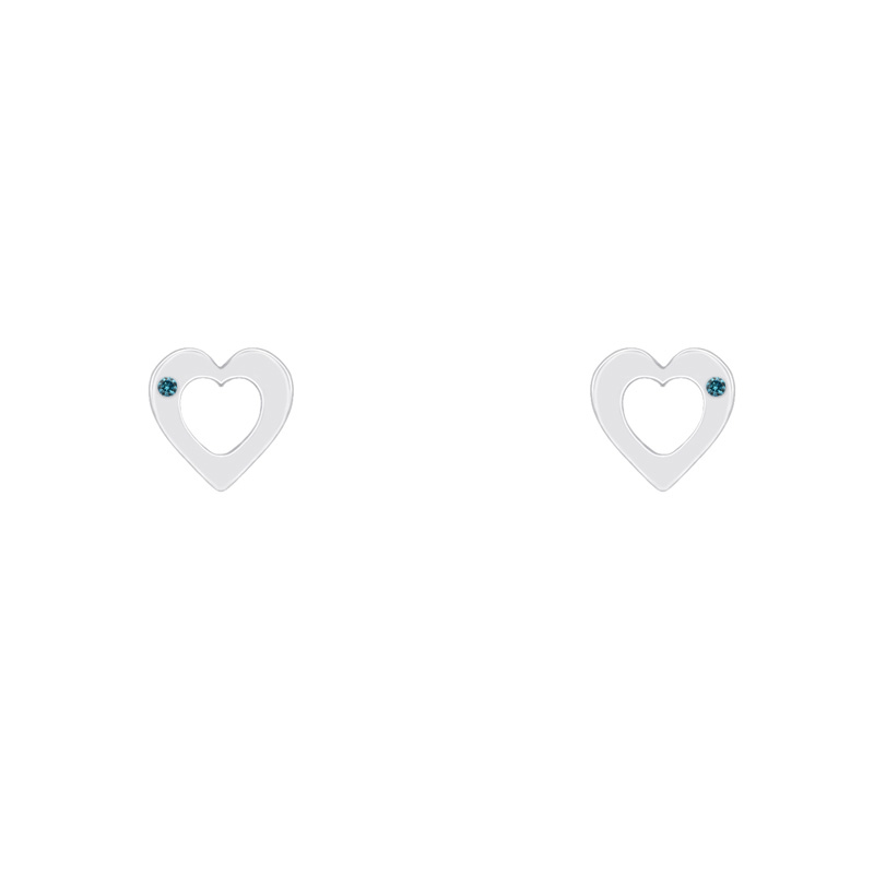Silberne Ohrringe in Herzform mit blauen Diamanten Newell