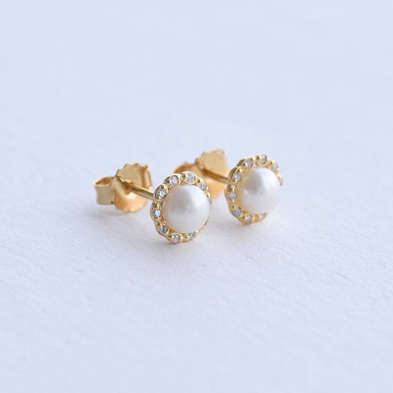Silberne Halo-Ohrringe mit Diamanten und Perlen Arabella 73781